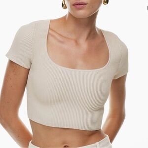 Aritzia Babaton Sculpt Knit Top, Matte Pearl size Small